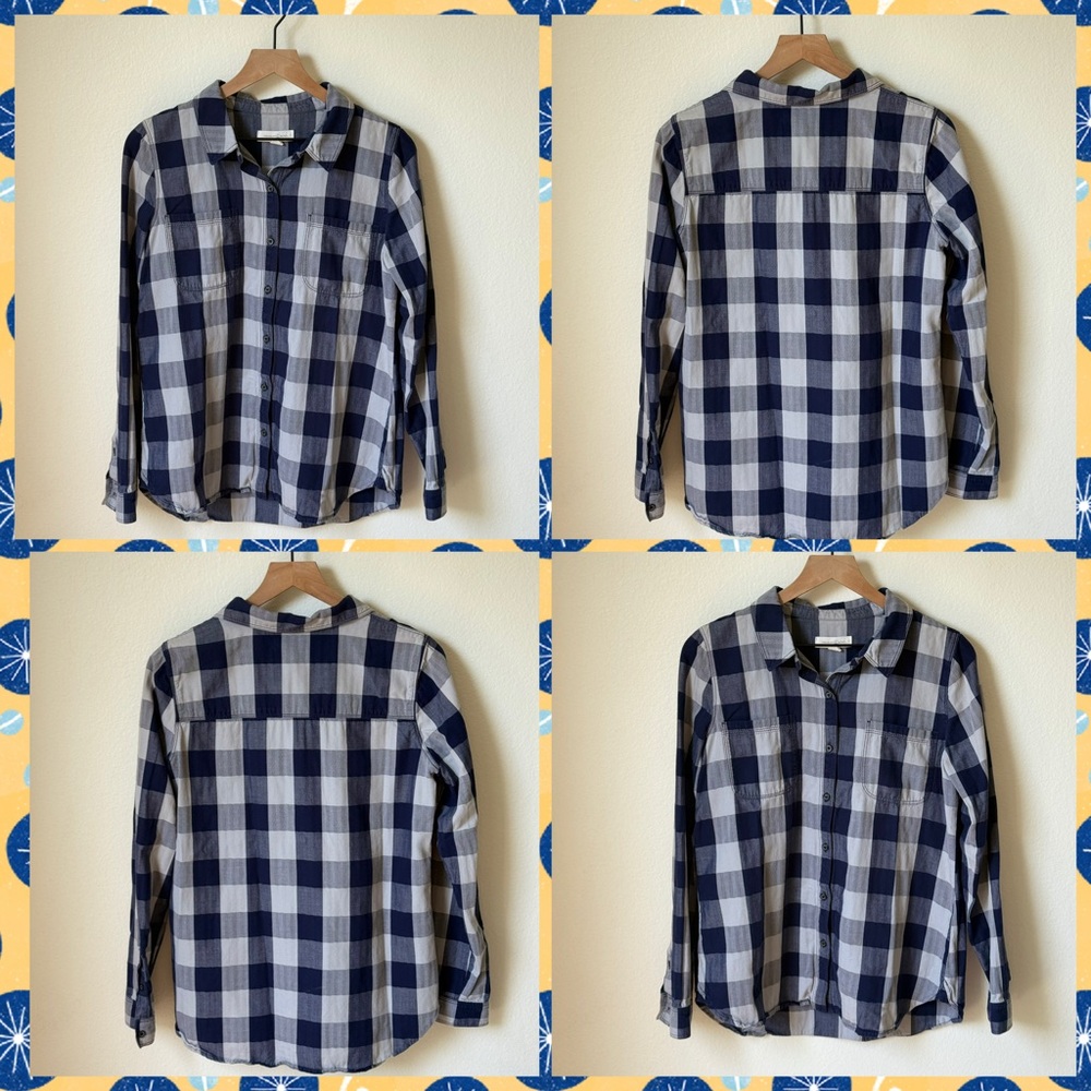 Treasure & Bond Navy Checkered Button Up Shirt, Size Small
